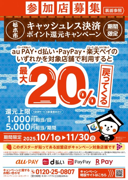 栃木市キャッシュレス決済ポイント還元キャンペーン